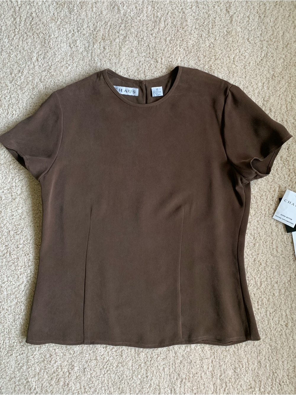 Chocolate Brown Silk Short Sleeve Blouse